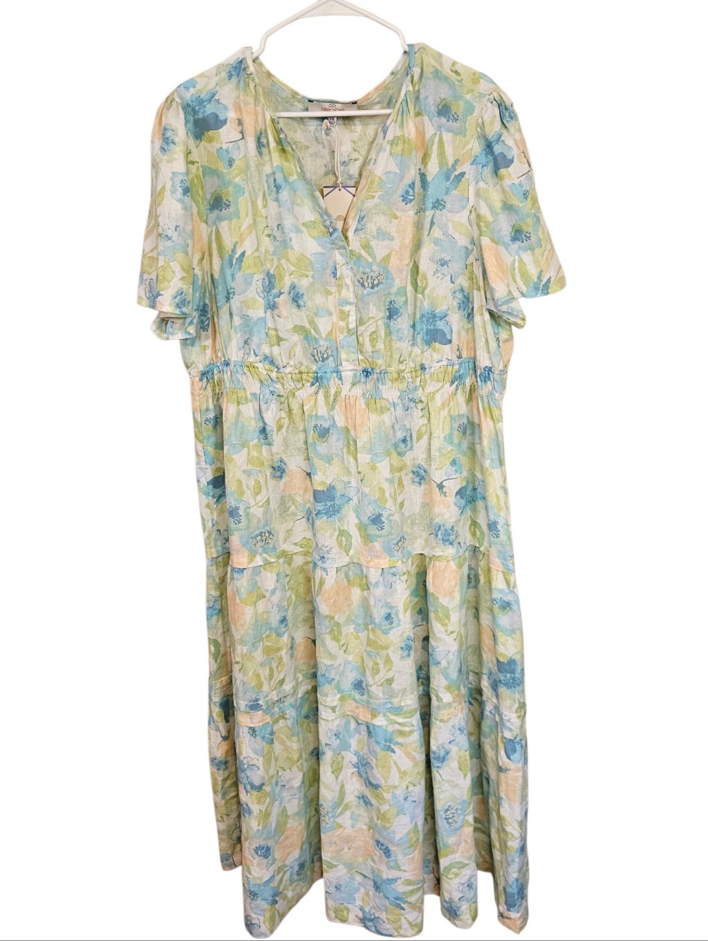 Casa Cabana Linen Blend Floral Tiered Maxi Dress Vacation Vneck Plus Size
